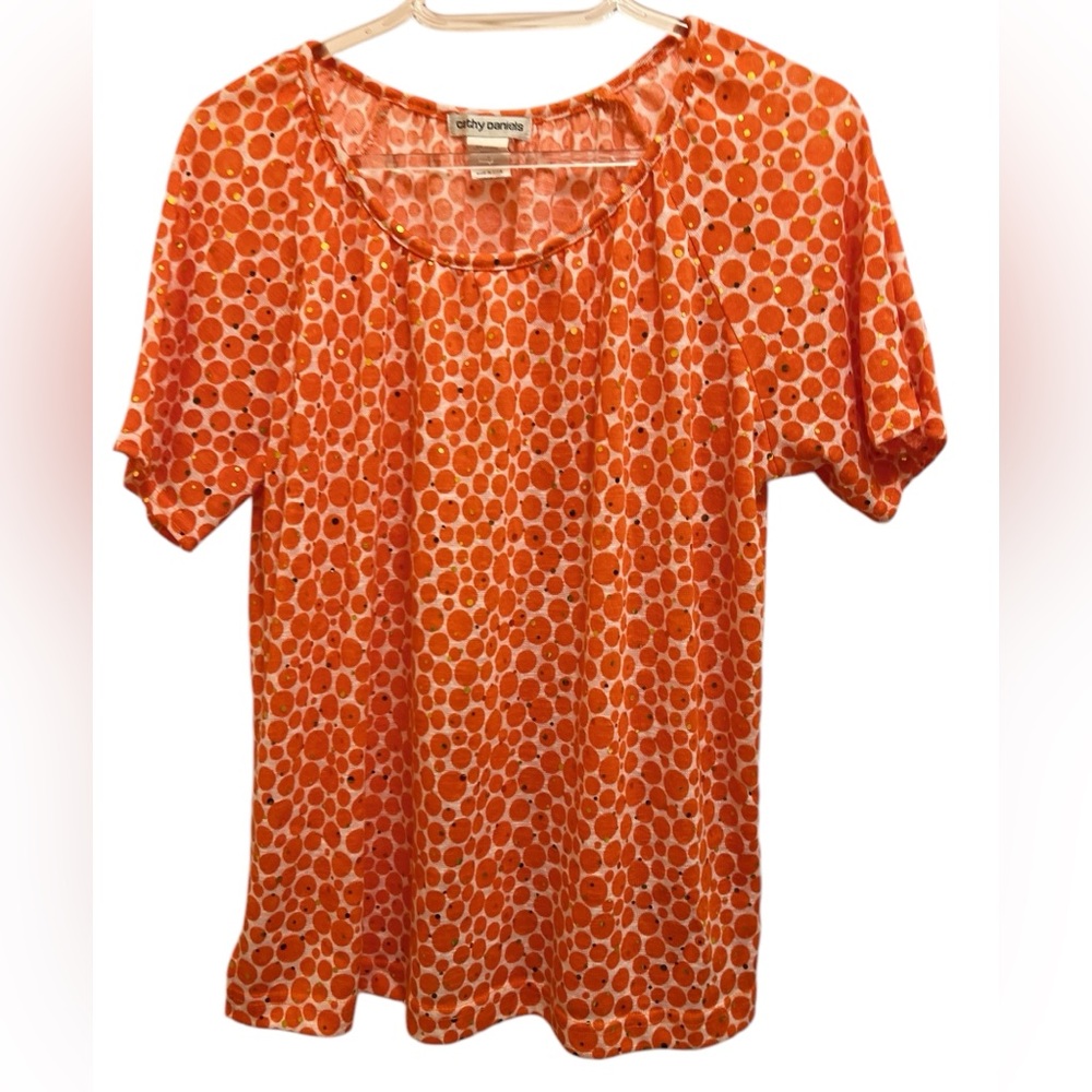Cathy Daniels Orange and White With Gold Sequins Short Sleeve Knit Tip Size L
